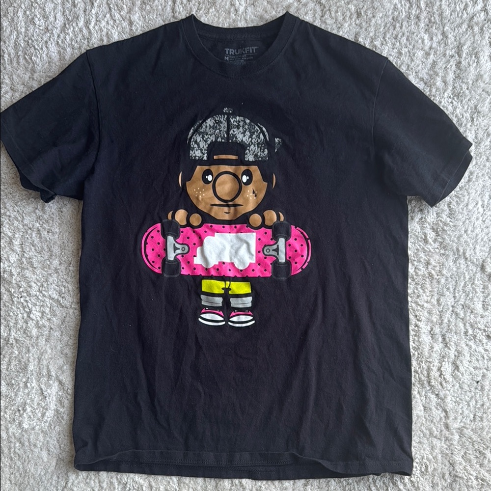 Trukfit Black and Pink Cartoon Graphic Short Sleeve Tee
